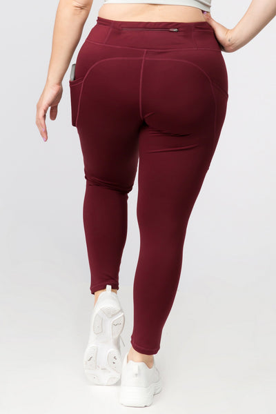 High Waisted Tech Pocket Leggings - Burgundy