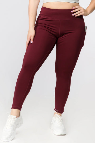 High Waisted Tech Pocket Leggings - Burgundy