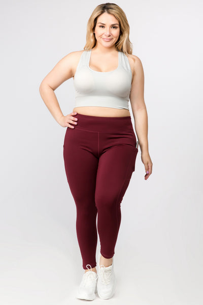 High Waisted Tech Pocket Leggings - Burgundy