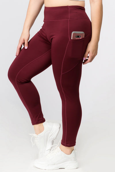 High Waisted Tech Pocket Leggings - Burgundy