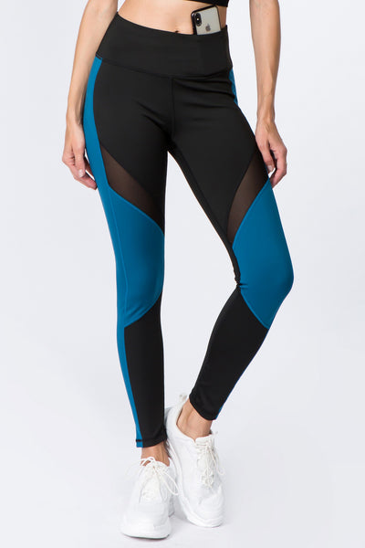 High Rise Colorblock Leggings with Mesh