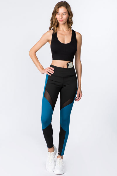 High Rise Colorblock Leggings with Mesh