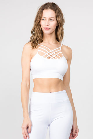 Seamless Caged Neck Sports Bra - White