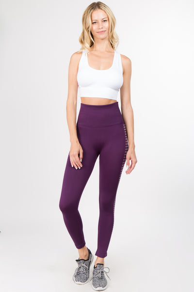 Plum Striped High Waisted Leggings