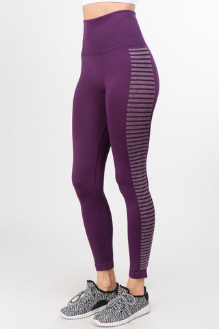 Plum Striped High Waisted Leggings